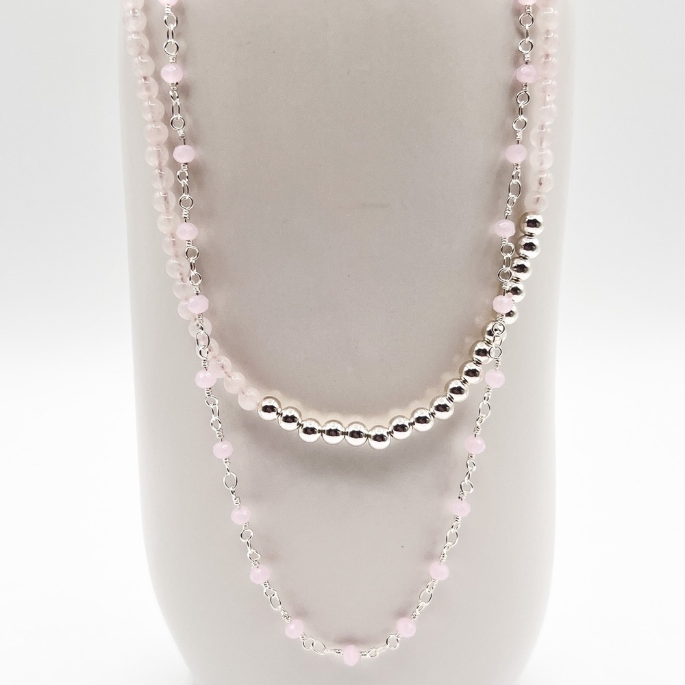 Rose quartz and sterling silver necklace set
